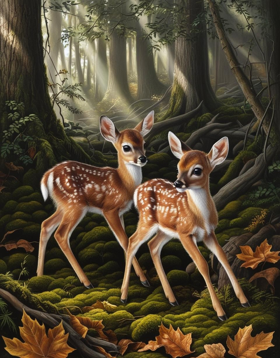Paint By Number Curious Fawns in the Heart of the Forest