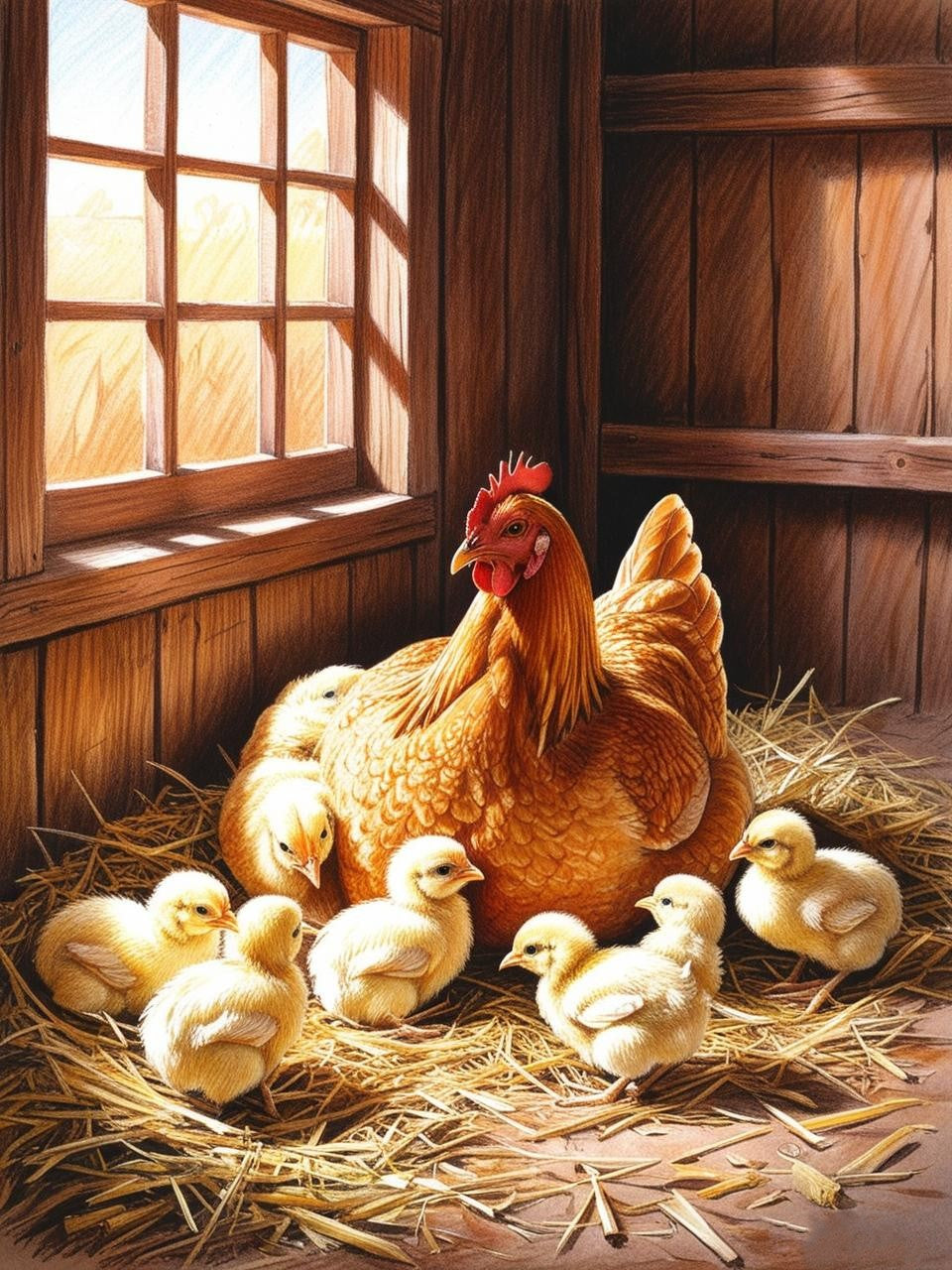 Paint by Number Hen with Tiny Chicks