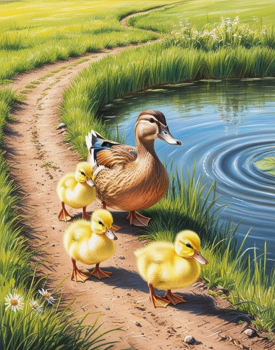 Paint by Number Mama Duck and Her Ducklings