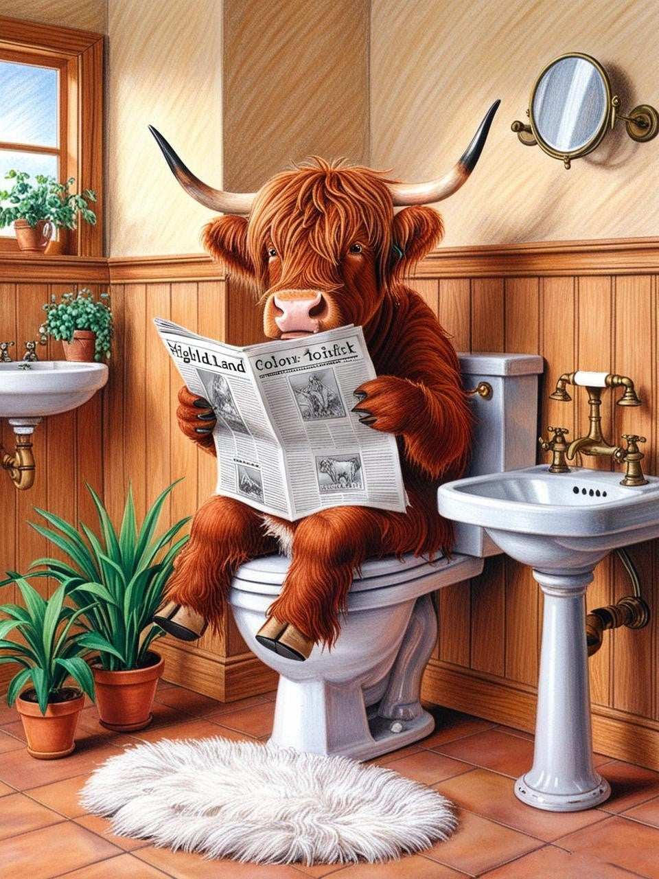 Paint by Number Highland Cow’s Toilet Time New