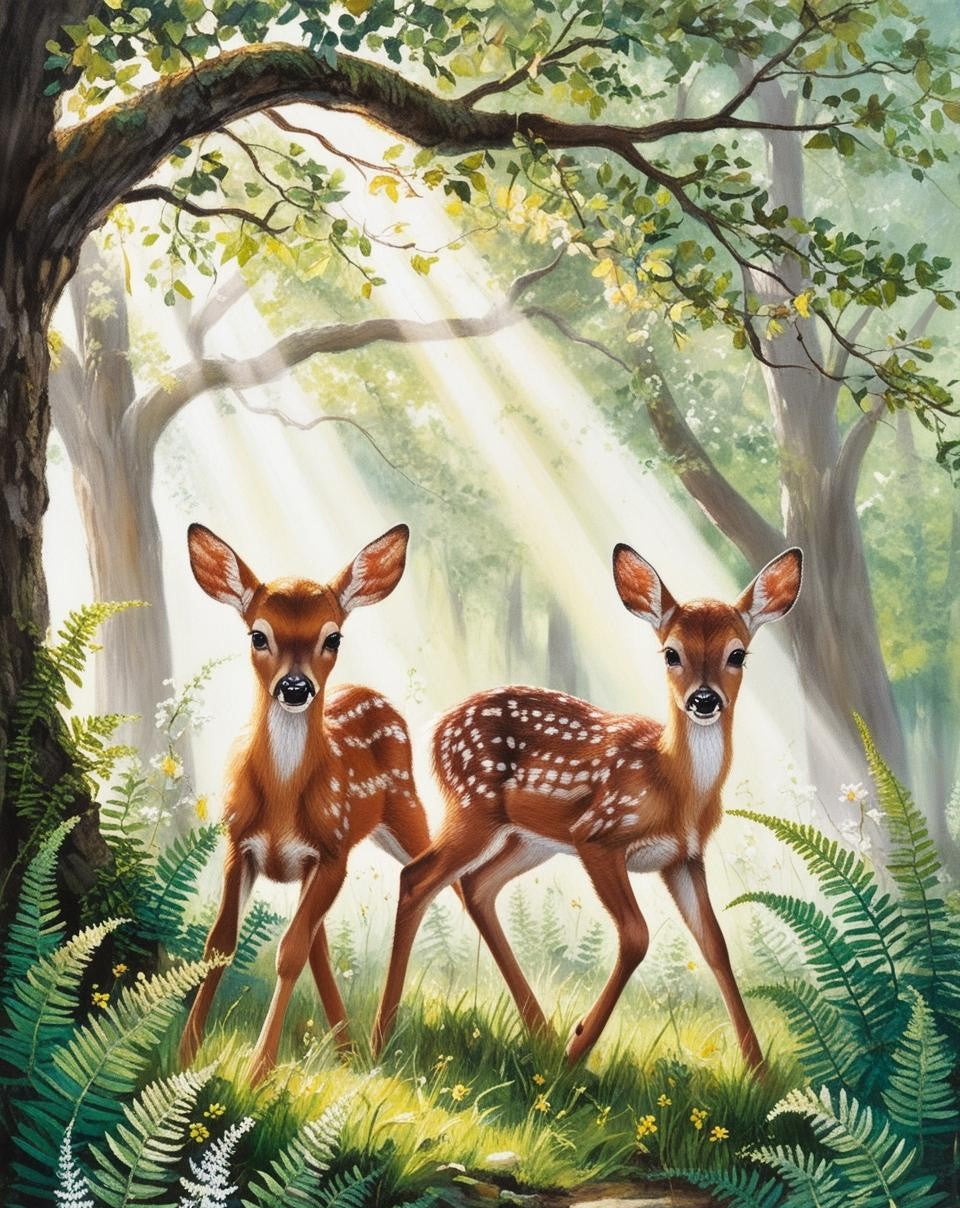 Paint By Number Joyful Fawns in a Lush Woodland