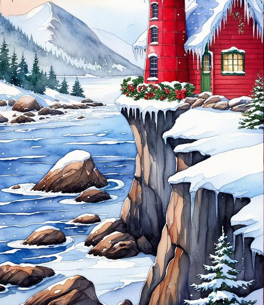 Paint by Number Lighthouse in Arctic Snow and Ice Landscape – DIY Paint by Number Kit