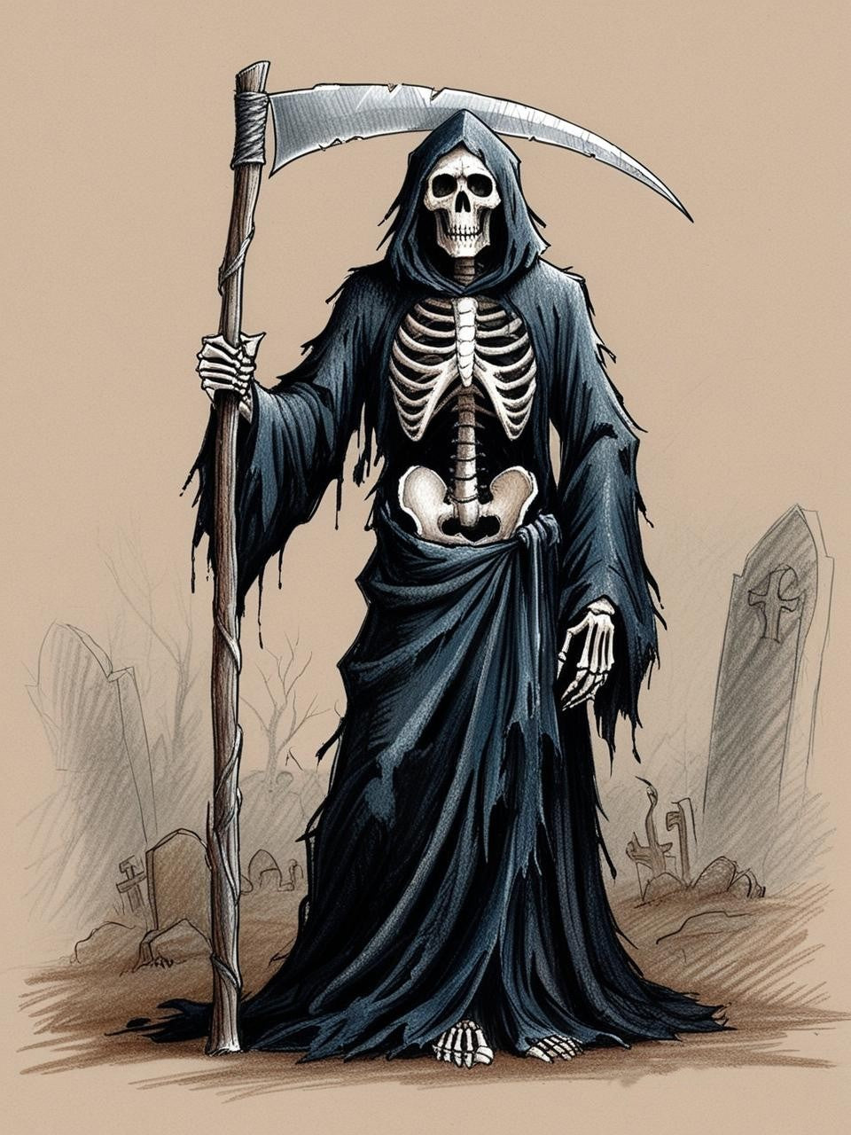 Paint by Number Eerie Grim Reaper with Scythe