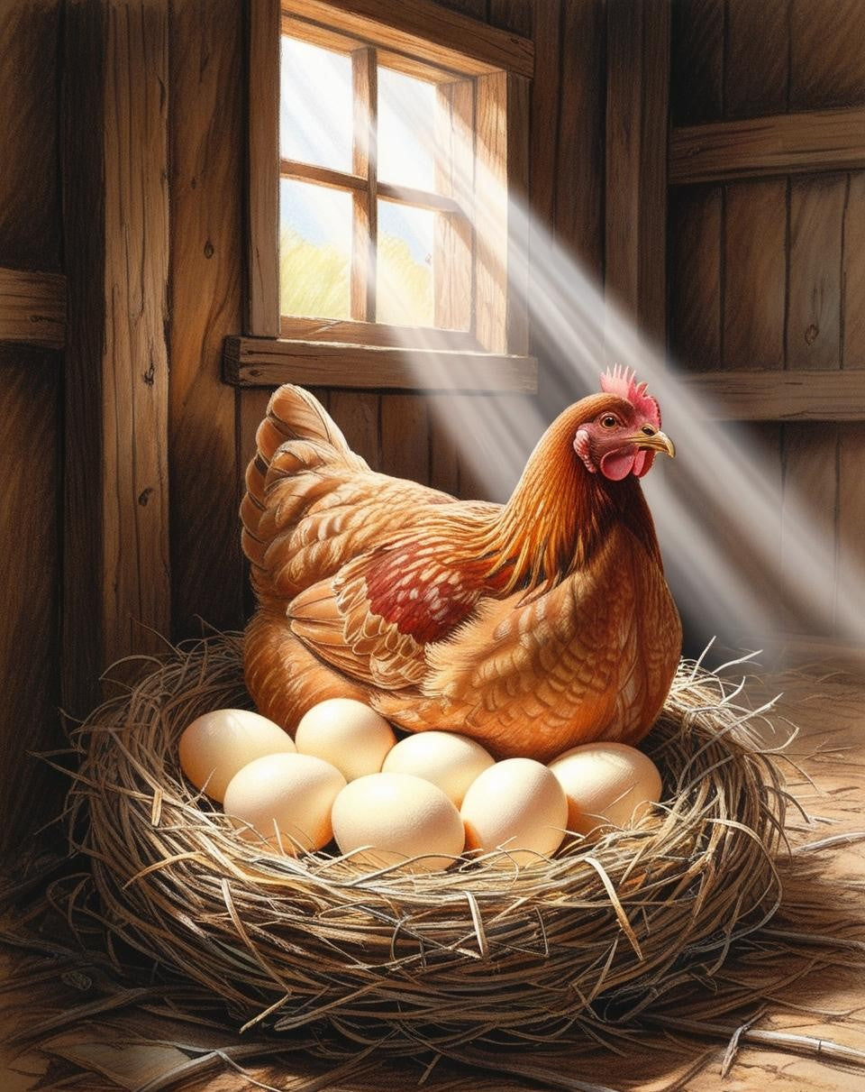 Paint by Number Momma Hen on Eggs