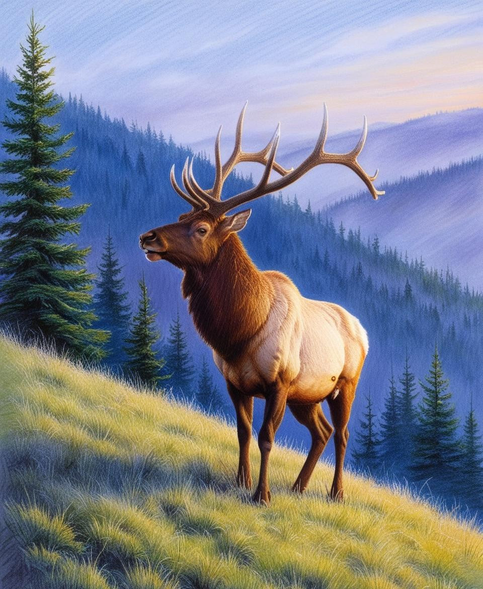 Paint By Number Stately Elk in a Serene Woodland Landscape