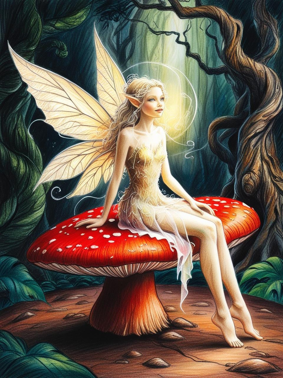 Paint by Number Moonlit Fairy on a Glowing Mushroom