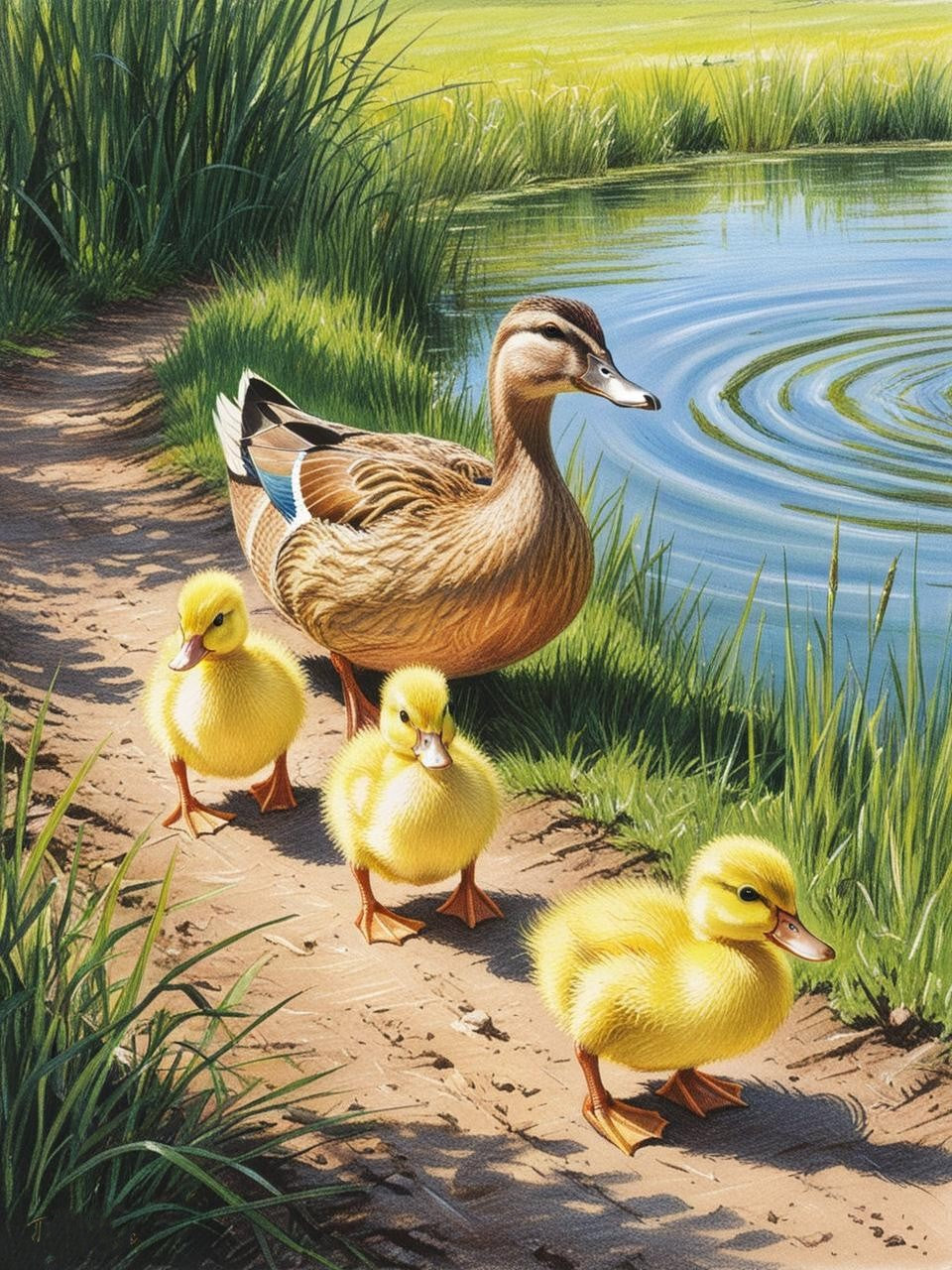 Paint by Number Ducklings Following Mama Duck