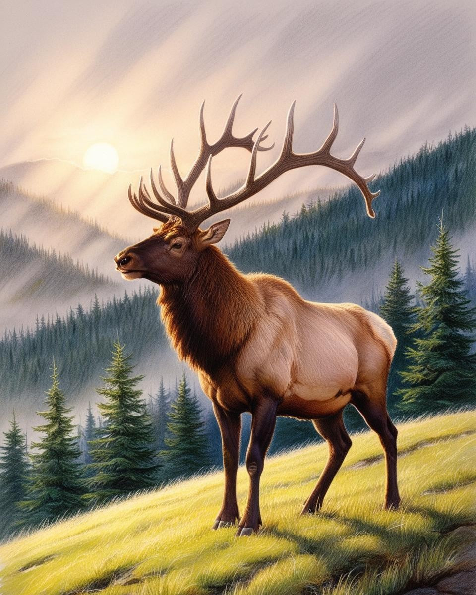 Paint By Number Nature’s Majesty: Elk in a Misty Wilderness