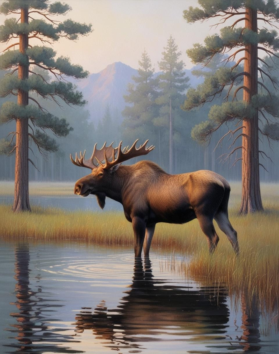 Paint By Number Moose in a Tranquil Pond