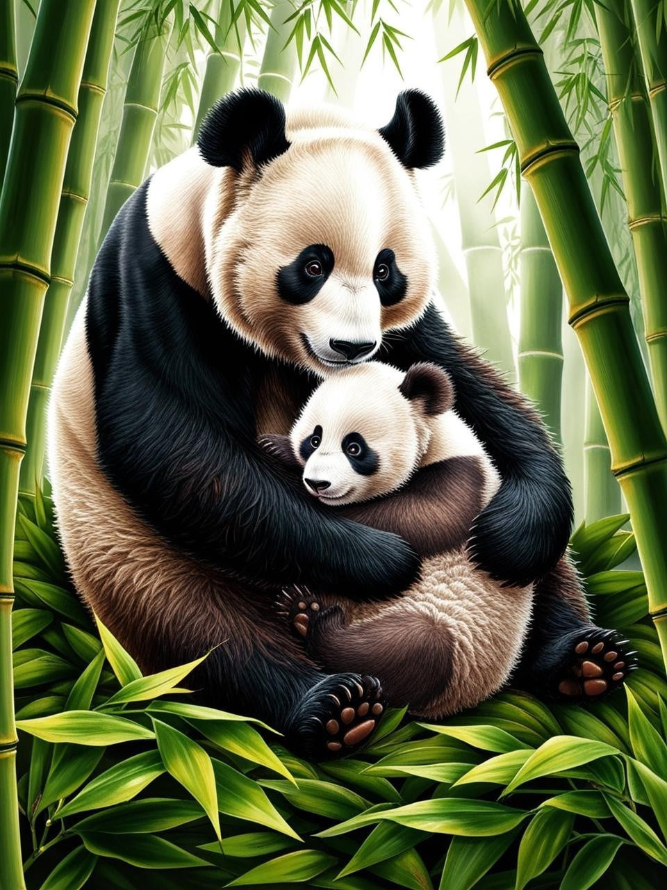 Paint By Number Mother Panda Snuggling Her Cubs
