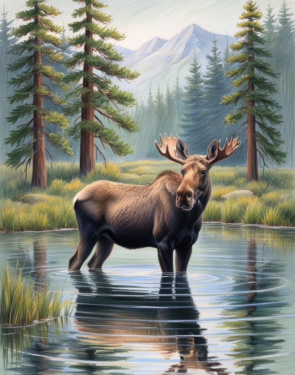 Paint By Number Majestic Moose by a Reflective Lake