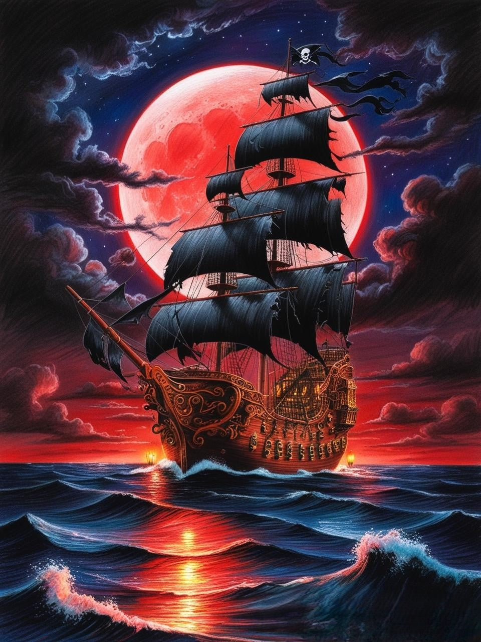 Paint by Number Ghostly pirate ship drifting through the mist