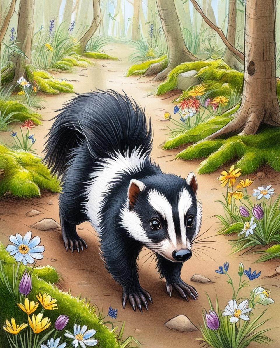 Paint By Number Gentle Skunk in a Wildflower Meadow