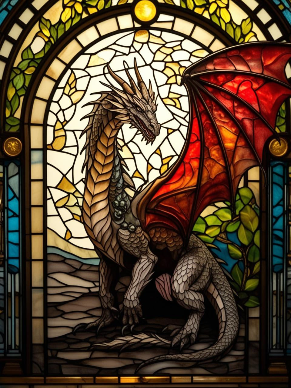 Paint by Number Mystic Rune Stained Glass Dragons