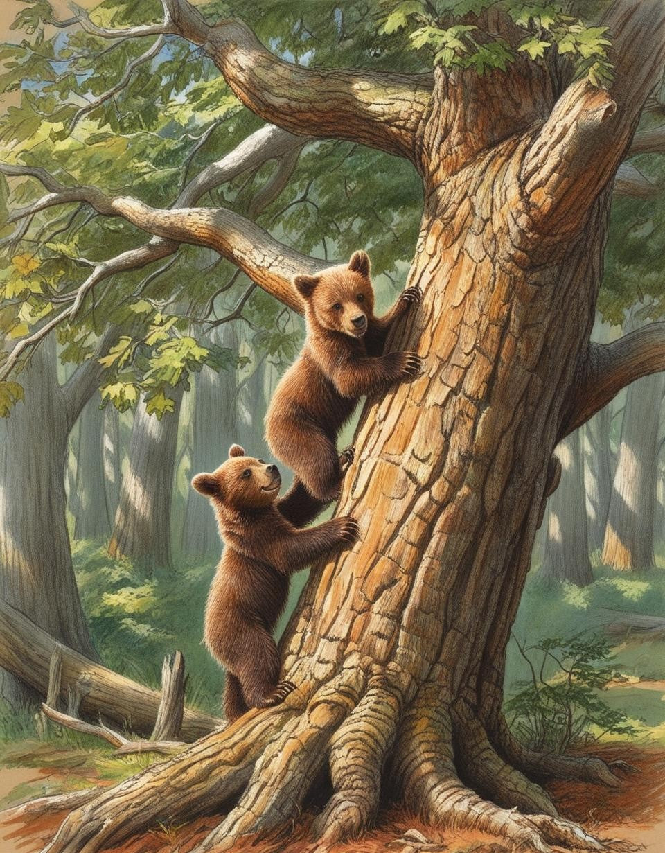 Paint By Number Adventurous Bear Cubs Climbing Trees
