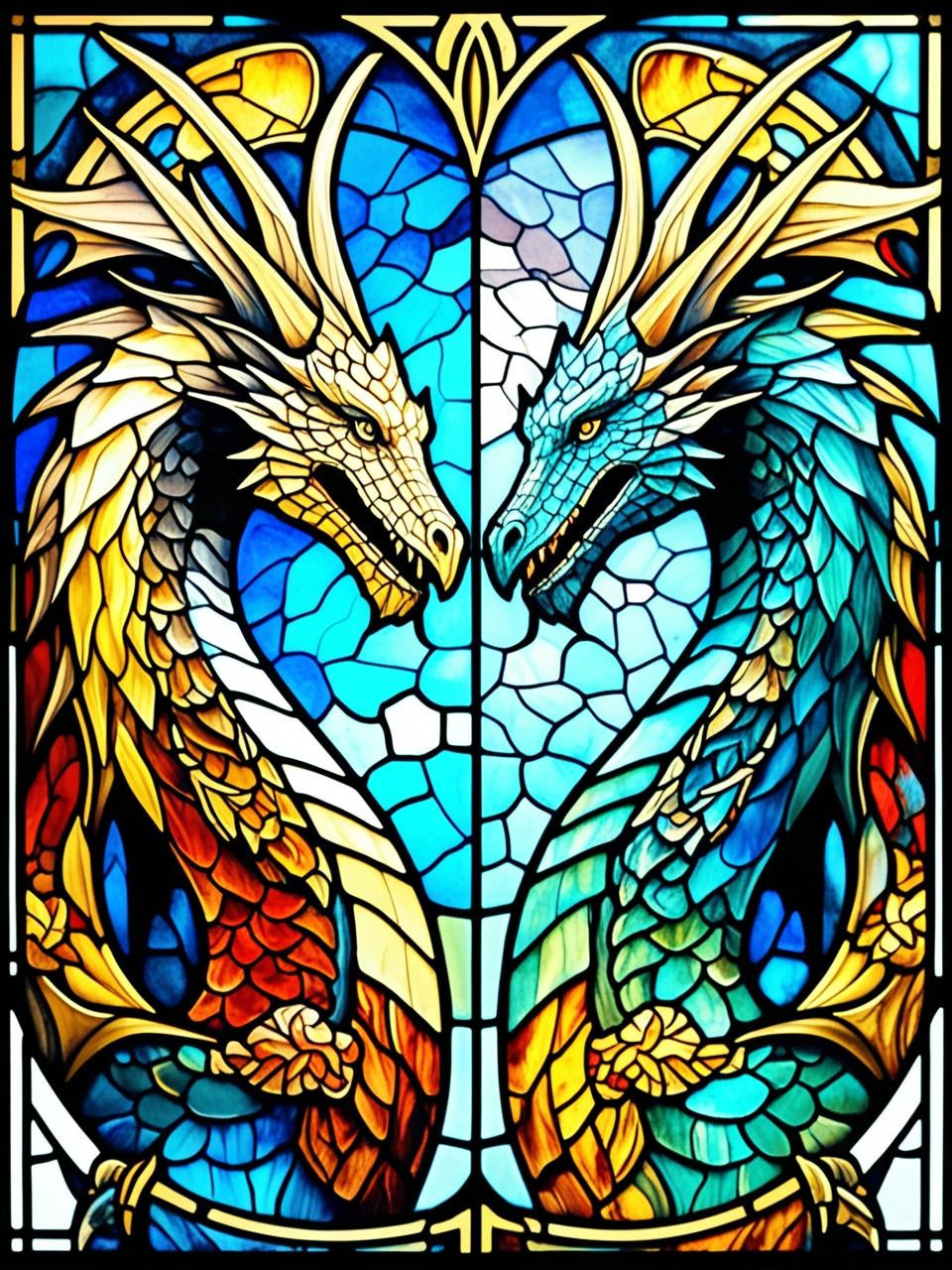 Paint by Number Verdant Spirit Stained Glass Dragons