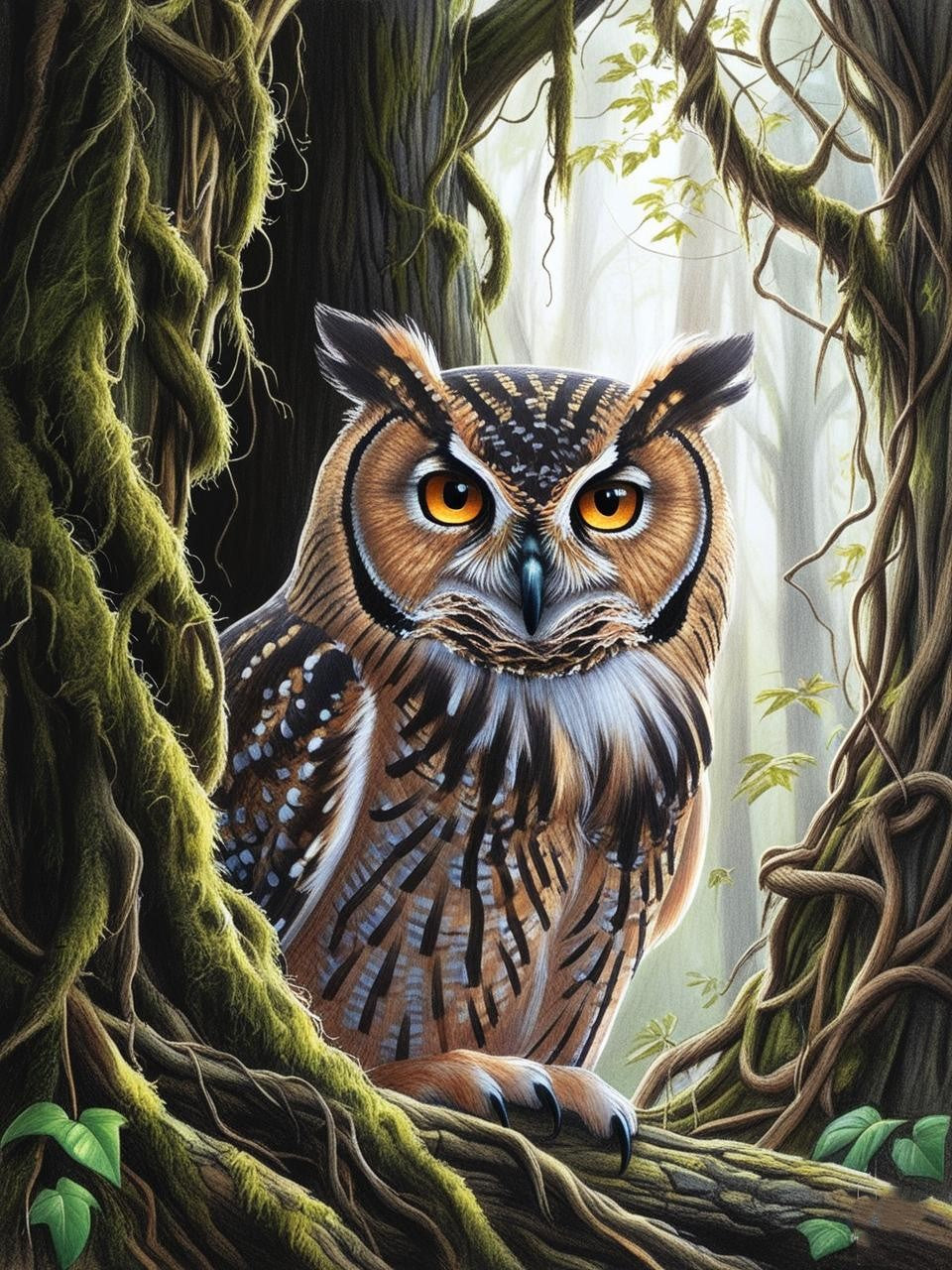 Paint by Number Mysterious Owl in the Forest
