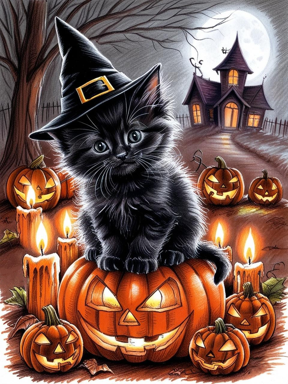 Paint by Number Halloween Kittens Canvas