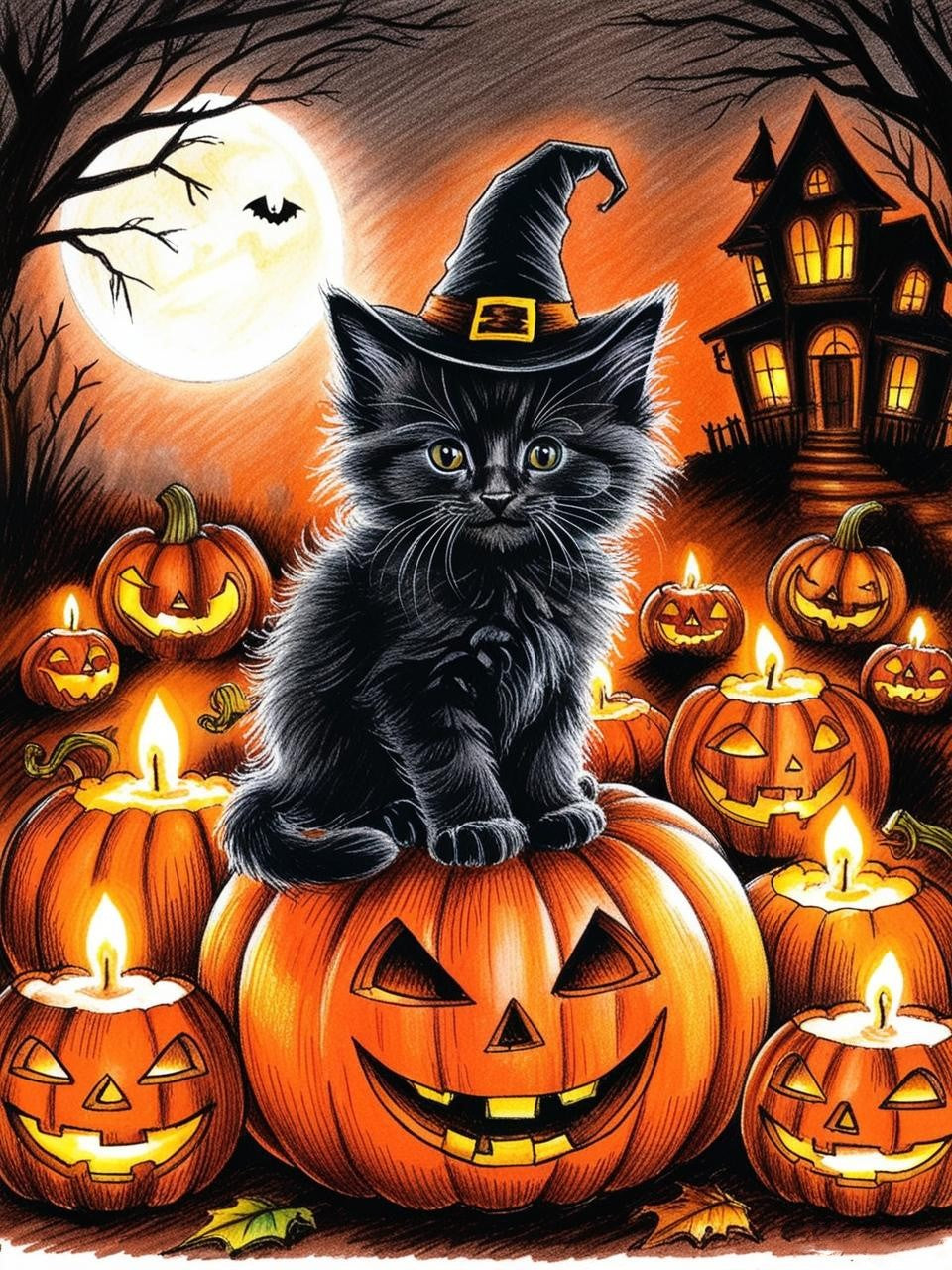 Paint by Number Spooky Kitten Night
