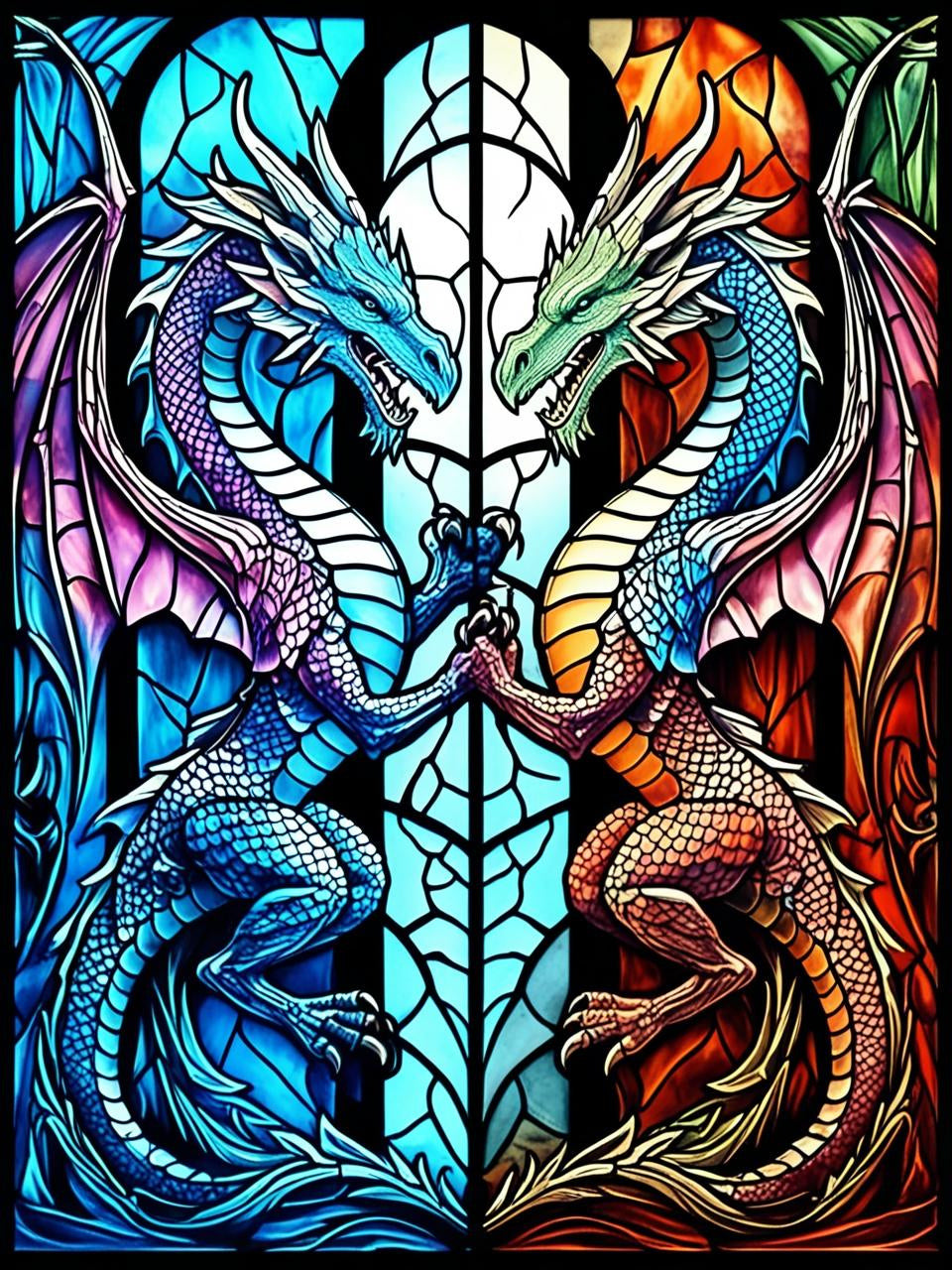 Paint by Number Moonfire Stained Glass Dragons