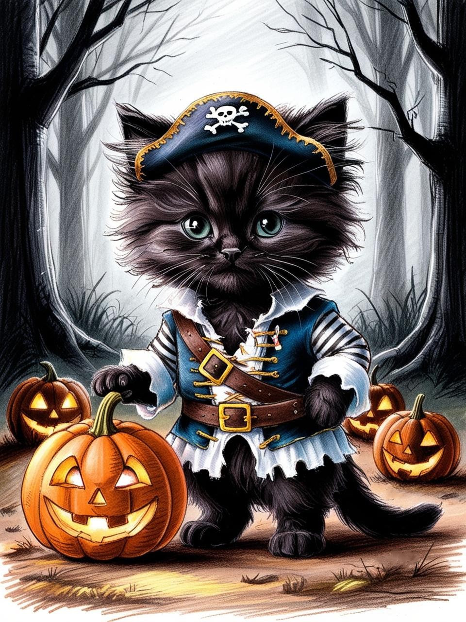 Paint by Number Haunted Kitten Fun