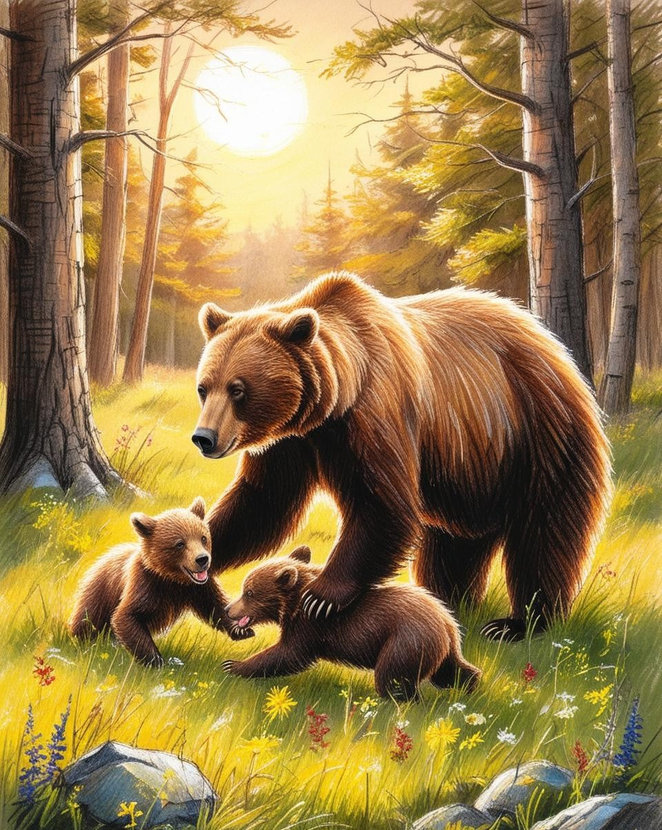 Paint By Number Majestic Bear and Cubs in a Woodland