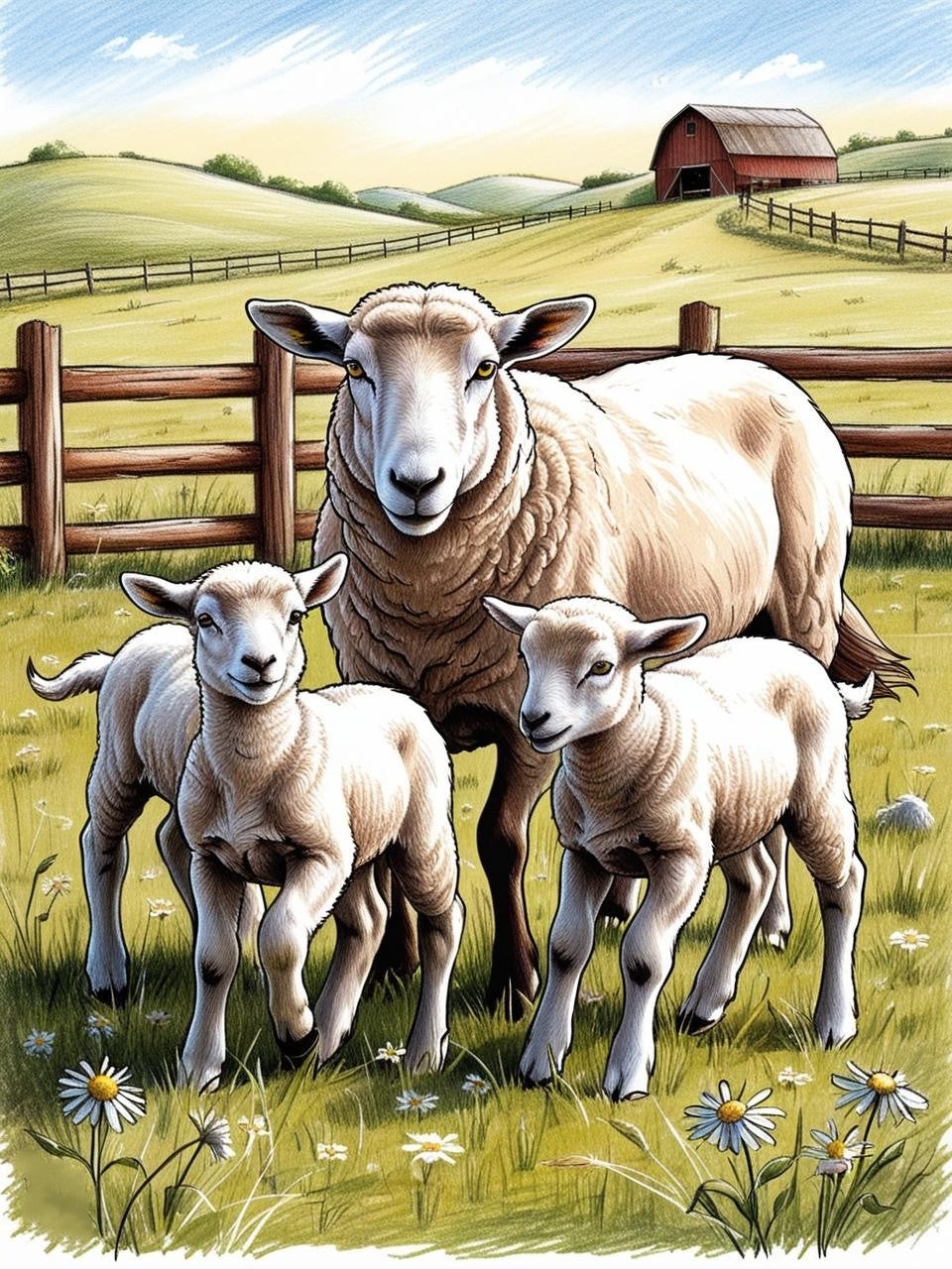 Paint by Number Joyful Sheep in the Pasture
