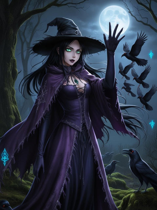 Paint by Number Midnight Witch & Her Crows – Enchanted Night