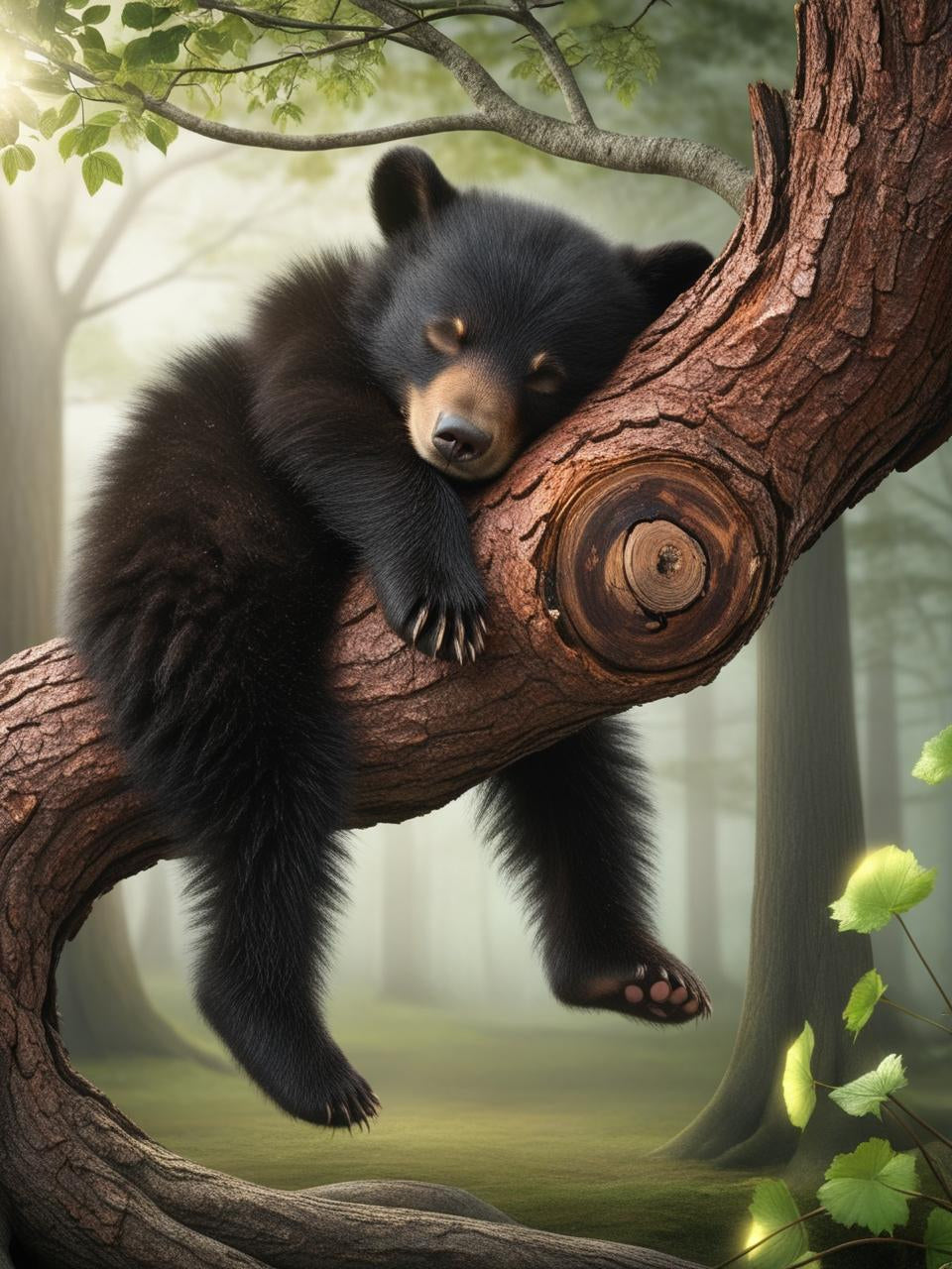 Paint By Number Gentle Bear Cub Napping in the Trees