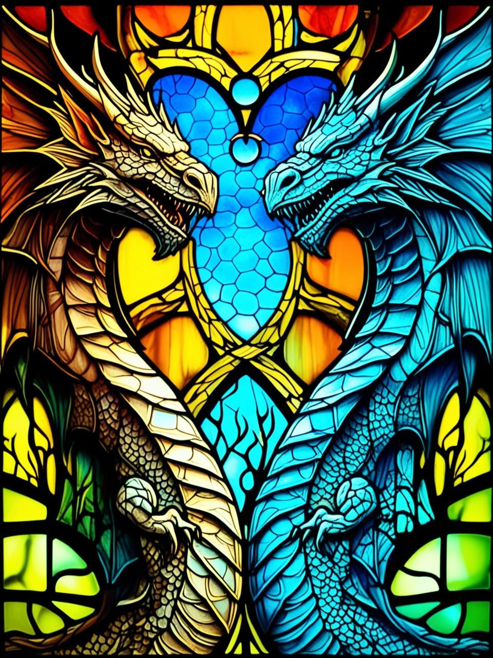 Paint by Number Infernal Frost Stained Glass Dragons