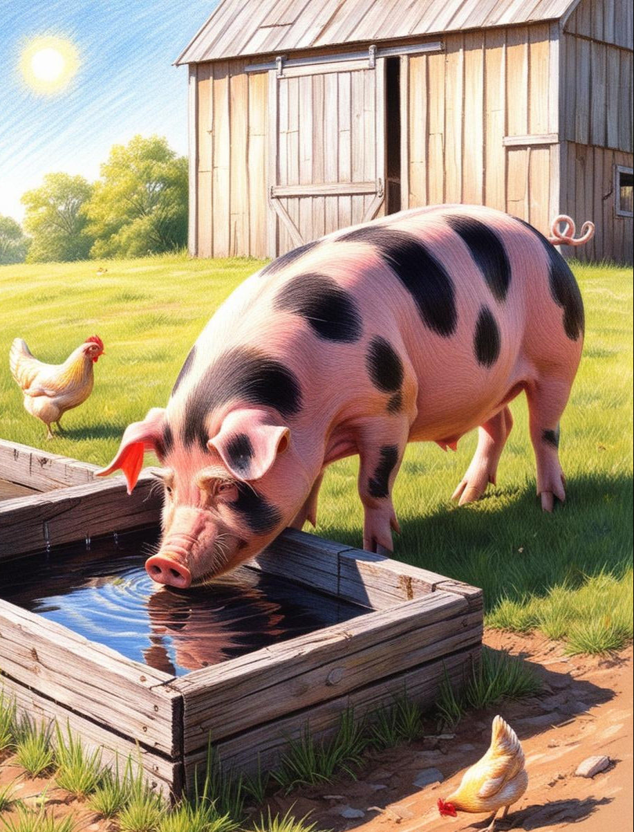 Paint by Number Pig’s Cool Drink