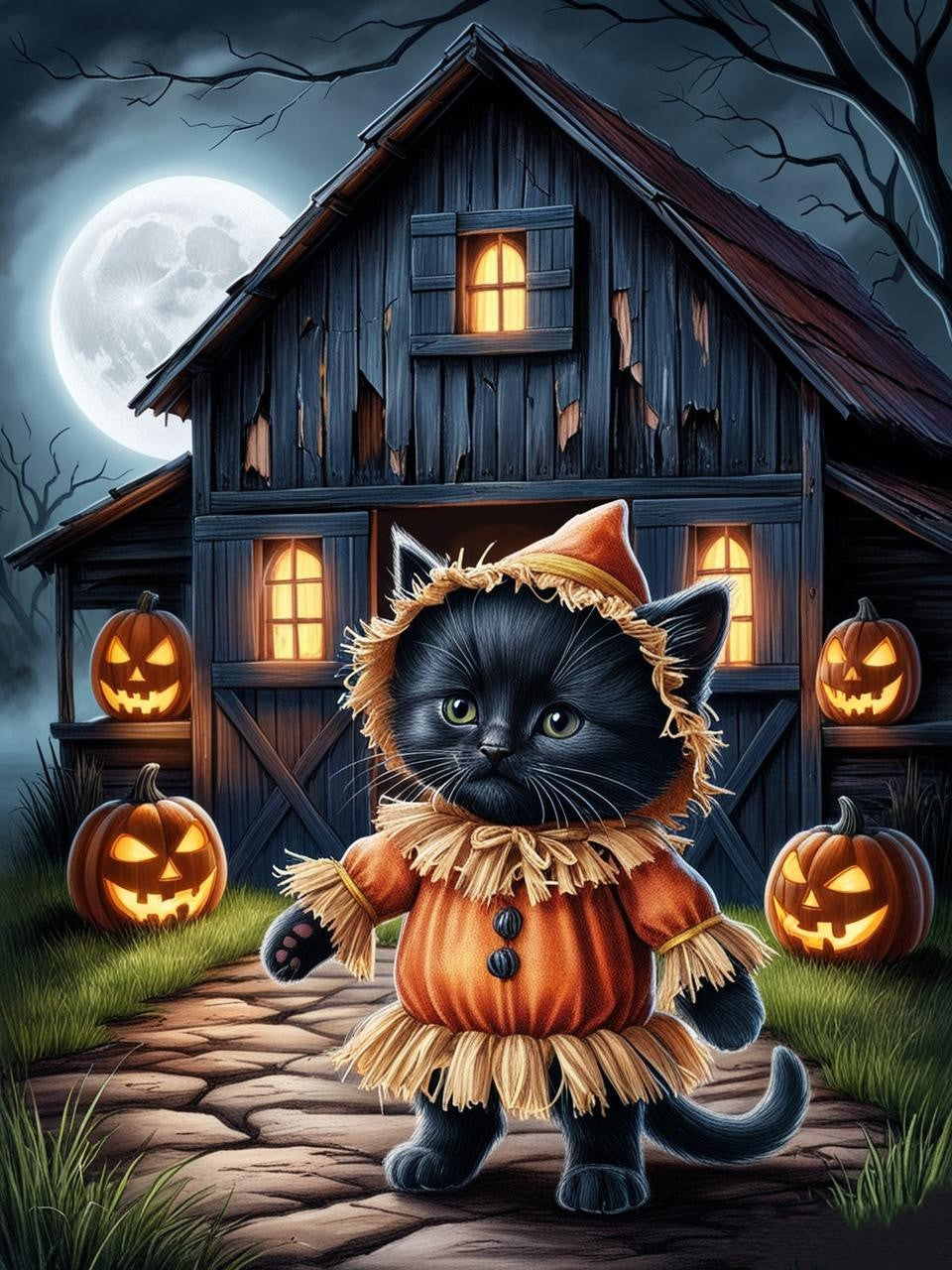 Paint by Number Harvest Scarecrow Kitten