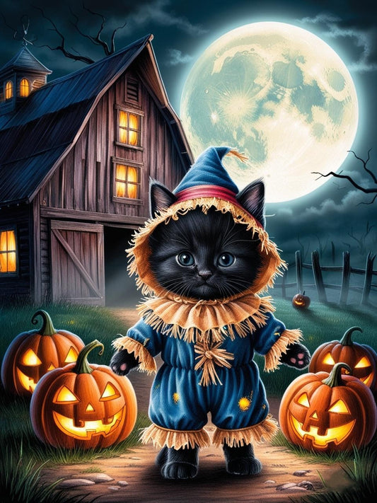 Paint by Number Spooky Scarecrow Kitten