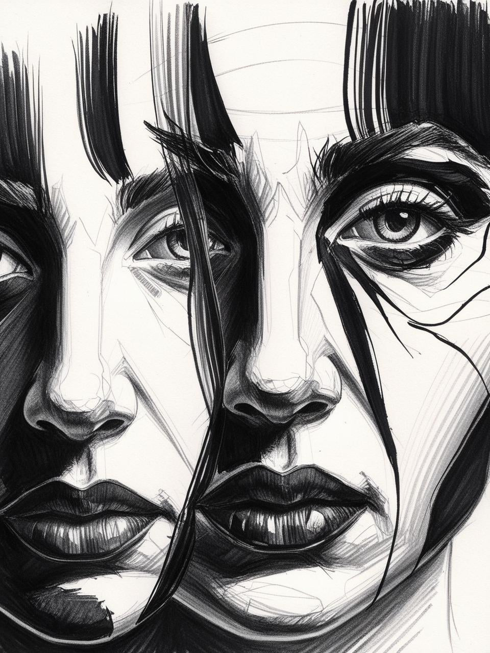 Paint By Number High-Contrast Monochrome Faces