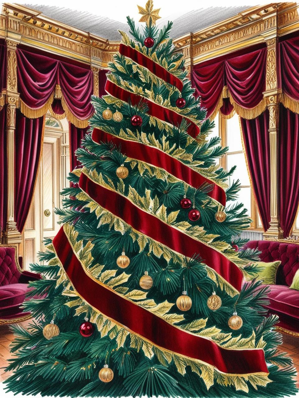 Paint by Number Gilded Age Victorian Christmas Tree