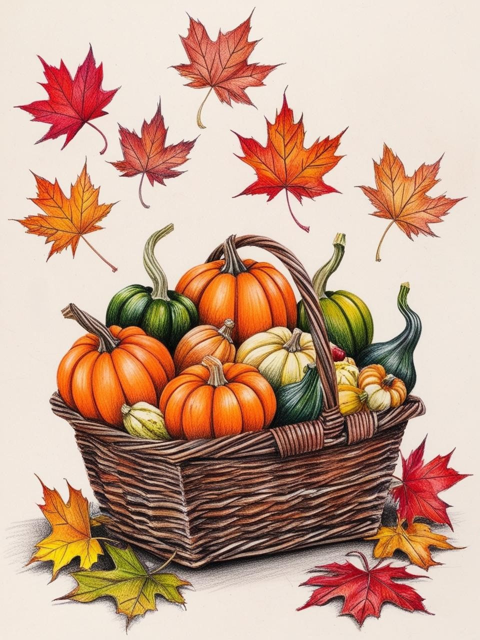 Paint By Number Golden Pumpkins Among the Leaves