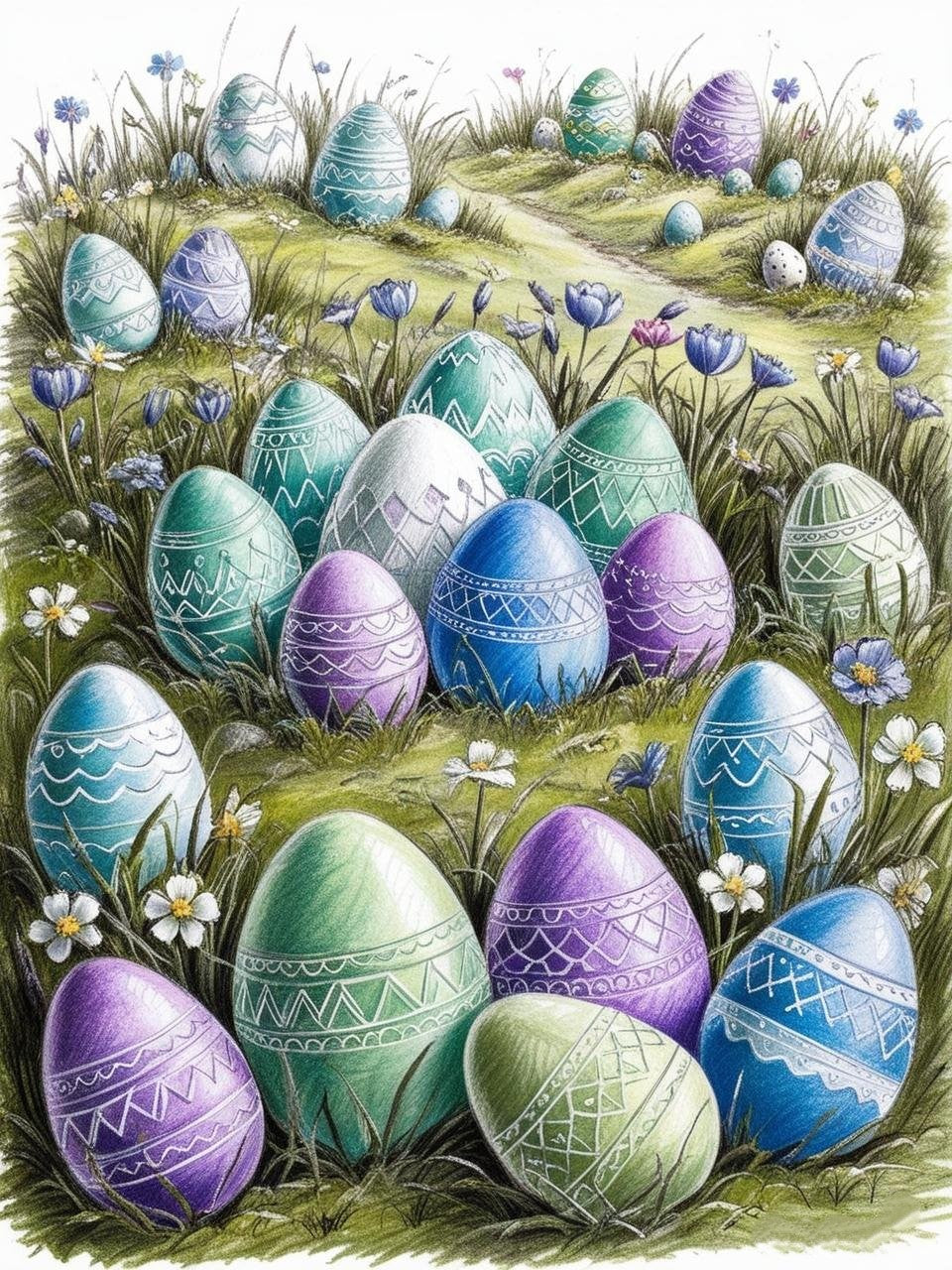 Paint by Number Lavender Eggs in a Spring Field