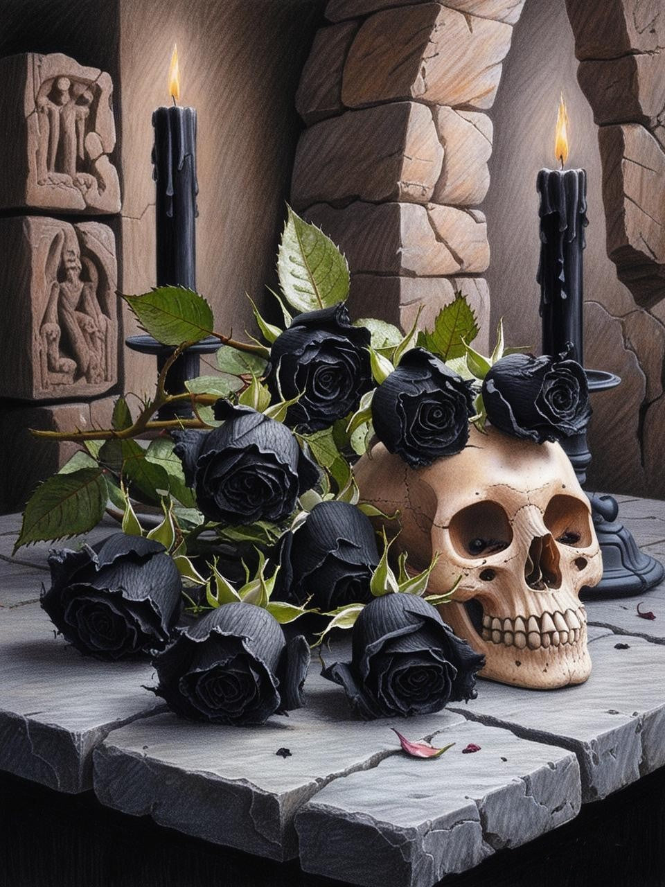 Paint by Number Whispering Black Rose – Dark DIY Paint Kit for Adults