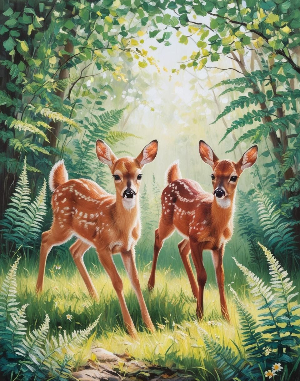 Paint By Number Golden Morning: Fawns in the Quiet Meadow