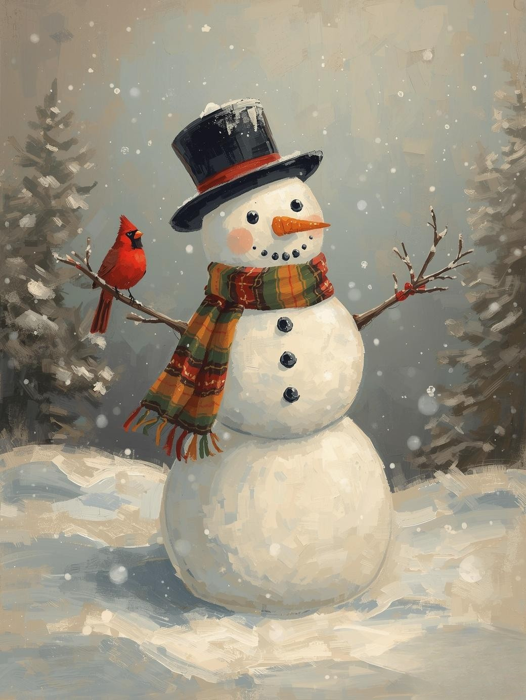Paint by Number Snowman with Cardinal Bird – Festive Winter Canvas Paint by Number Kit