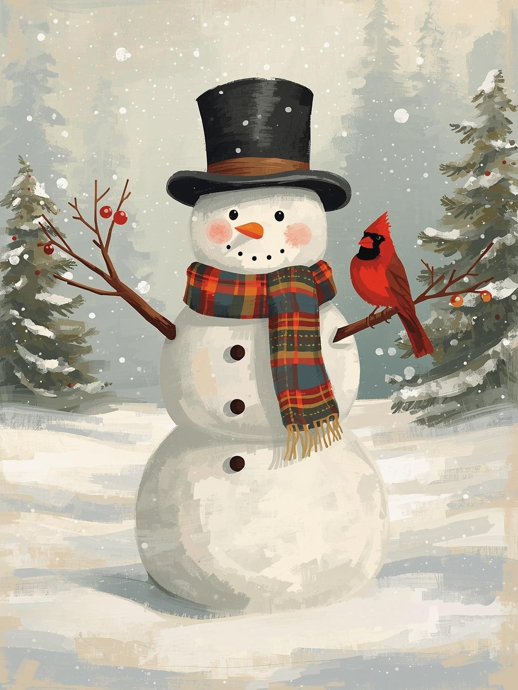 Paint by Number Snowman with Cardinal and Top Hat – Cozy Winter Christmas Paint by Number Kit for Adults
