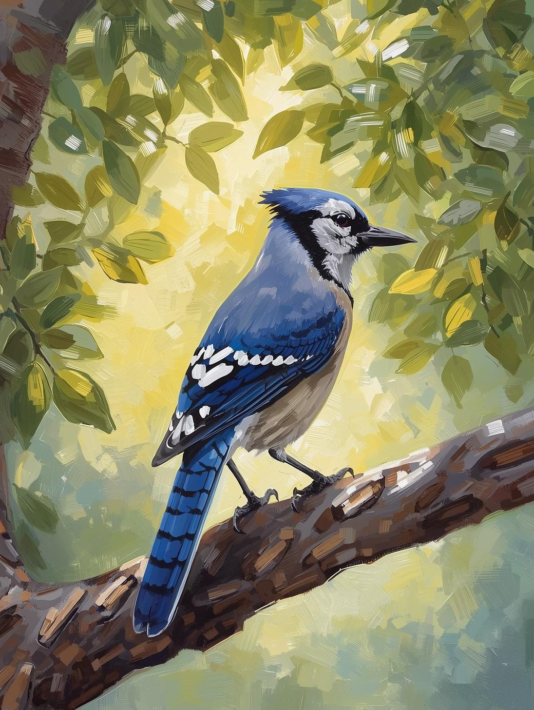 Paint by Number Blue Jay on Tree Branch – Bright Wildlife Paint by Number Kit for Adults