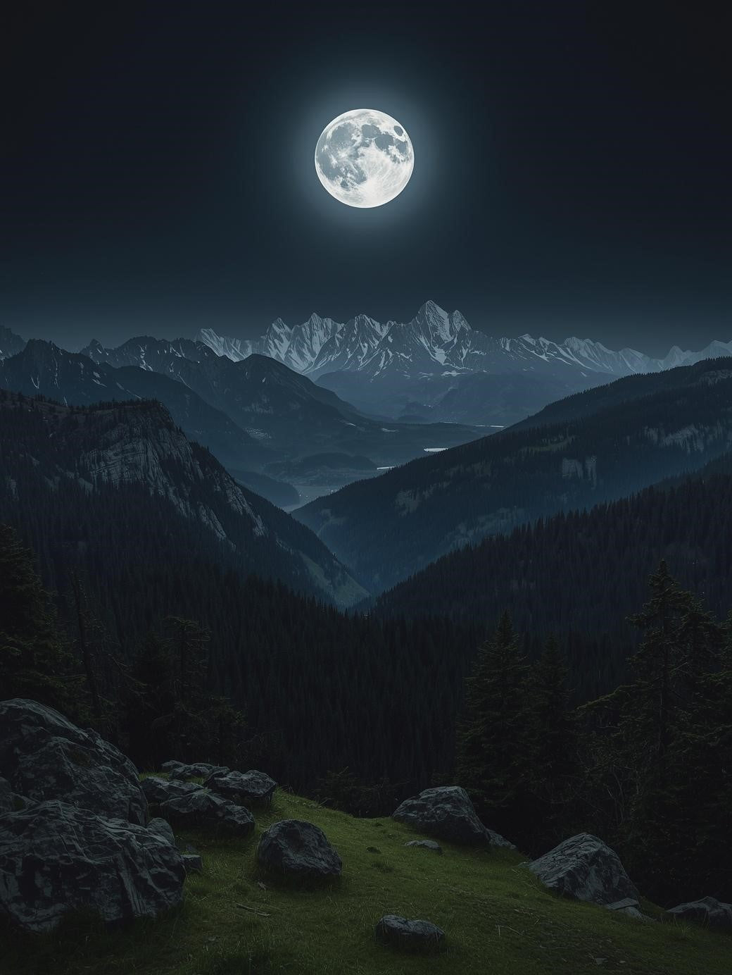 Paint by Number Full Moon Over Mountain Valley - Paint by Number Kit for Adults