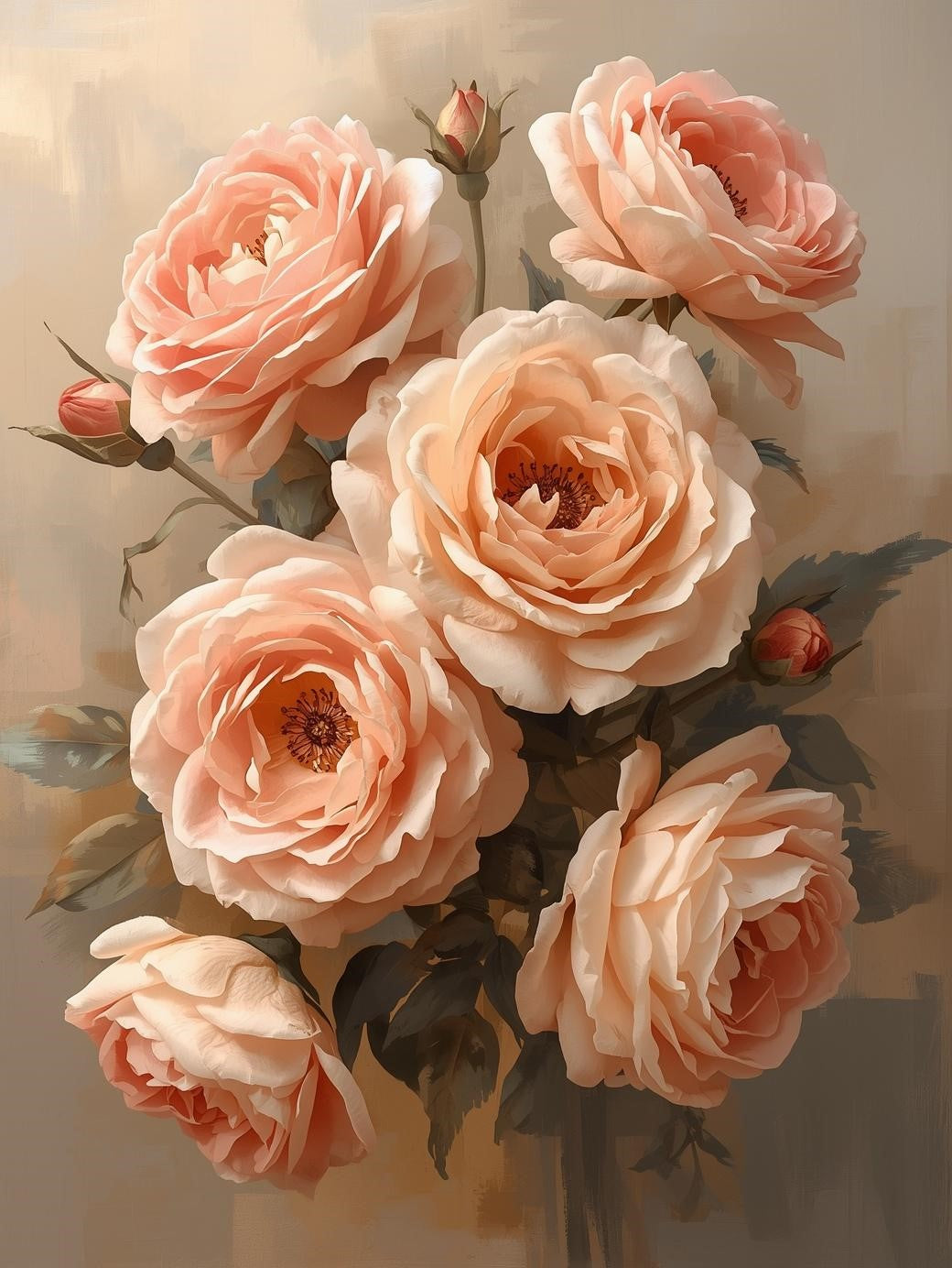 Paint by Number Soft Peach Rose Bouquet – DIY Paint by Number Kit