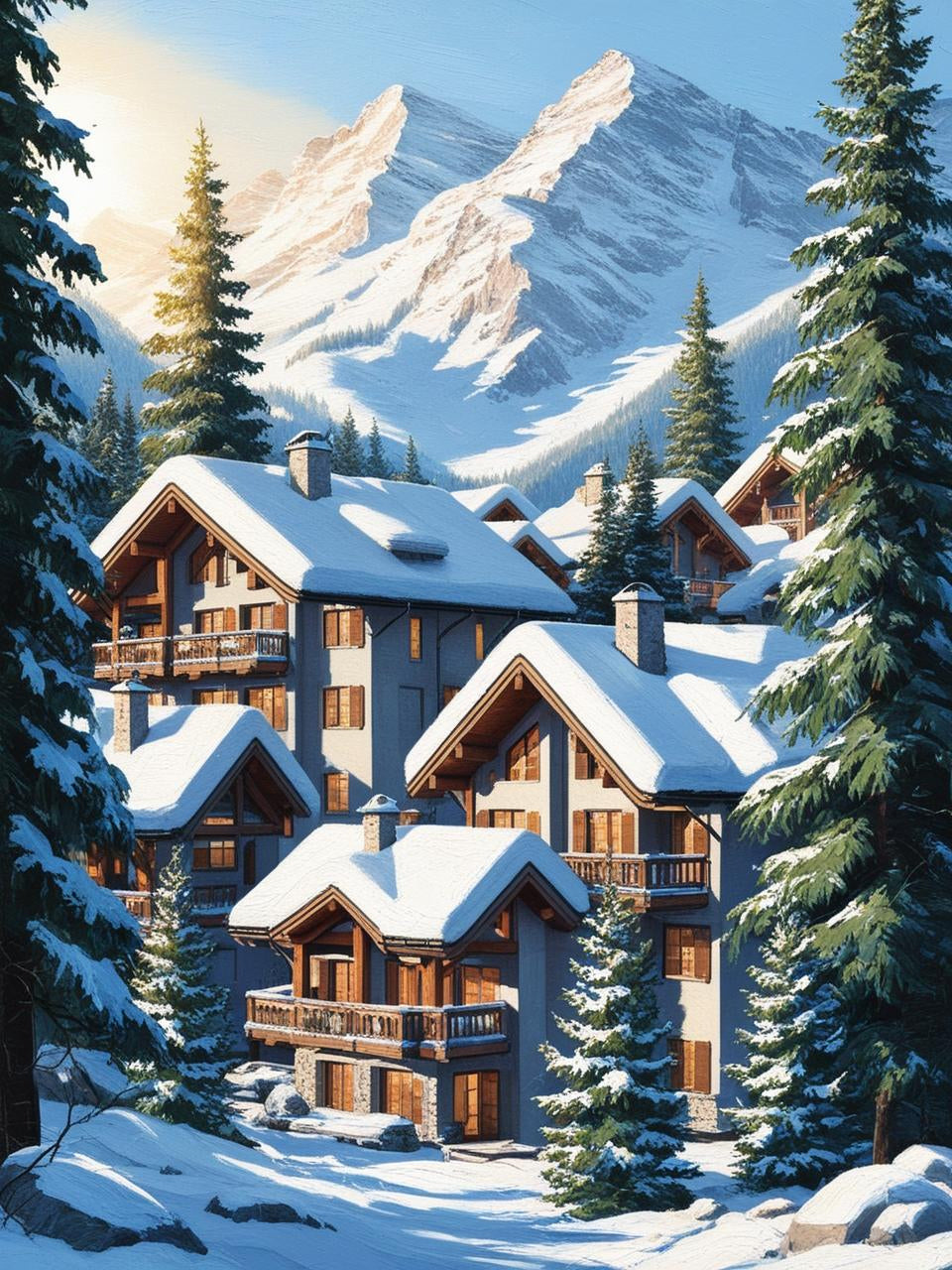 Paint by Number Hidden Haven in the Snowy Peaks