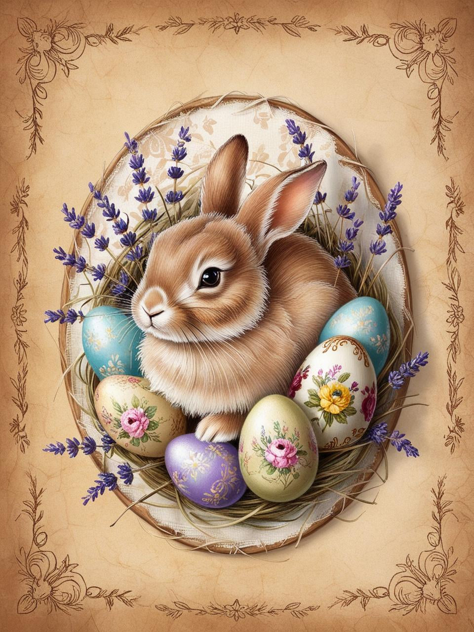 Paint by Number Easter Bunny Nestled in a Garden of Blooms