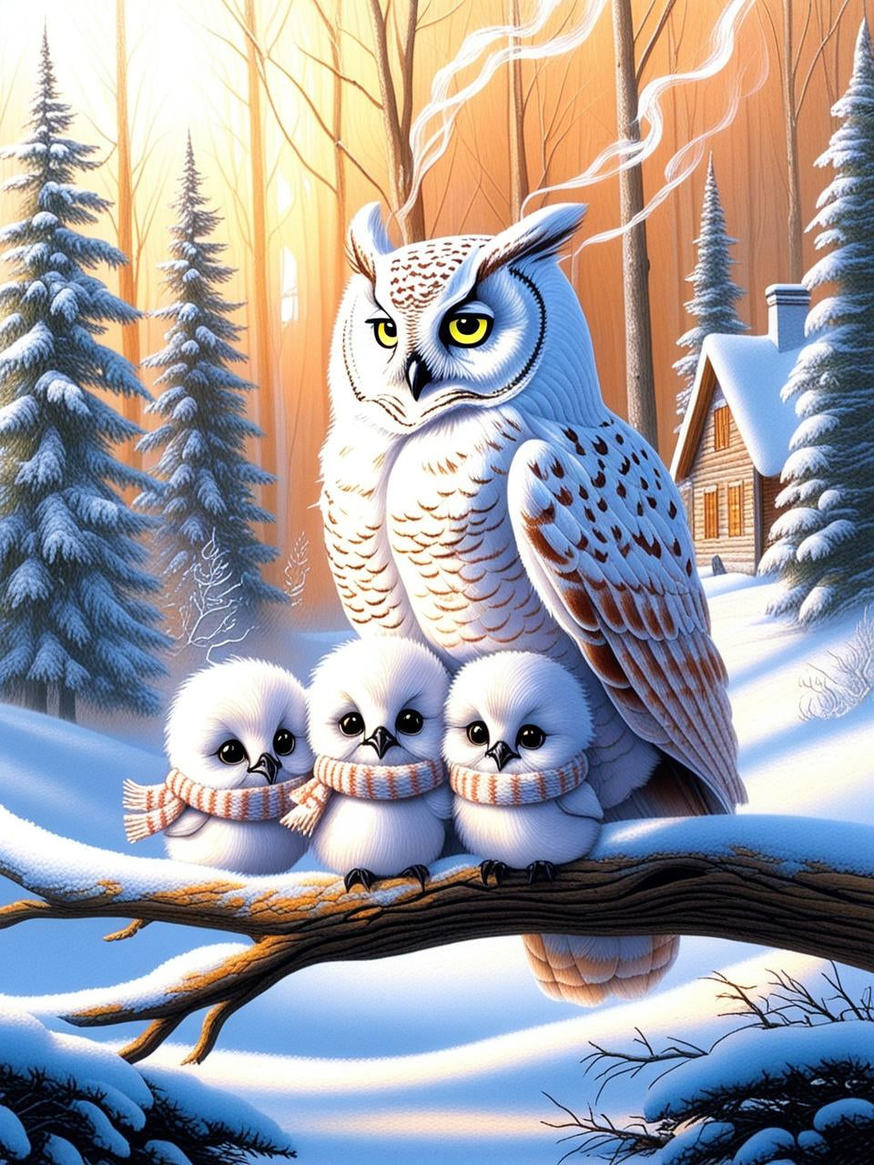 Paint by Number Wrapped in Warmth Owl Family