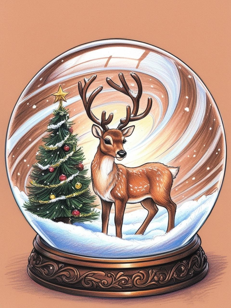 Paint by Number Reindeer Snow Globe