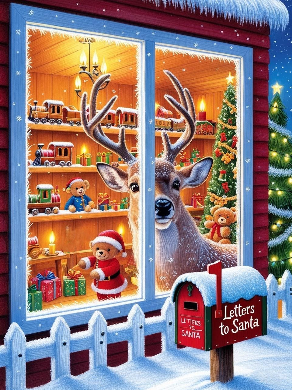 Paint by Number Joyful Santa Workshop Reindeer