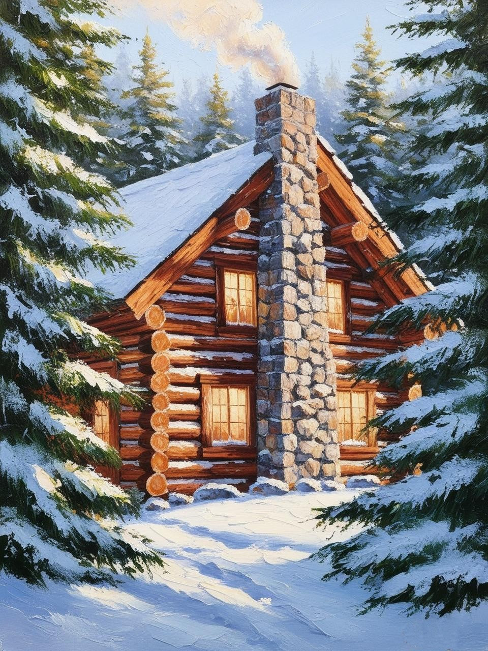 Paint by Number Mountain Cabin in Winter